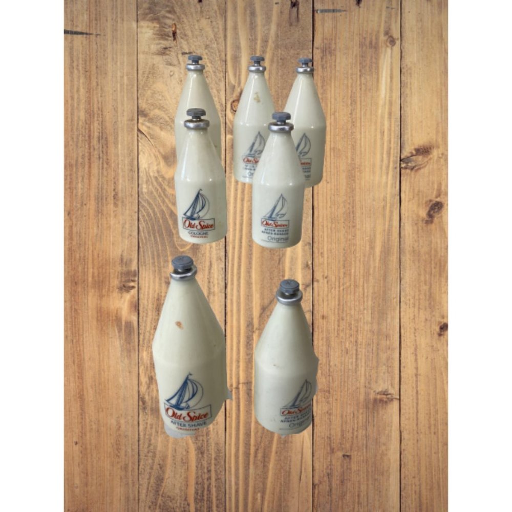 Old Spice Milk glass bottles collection of 7 ea